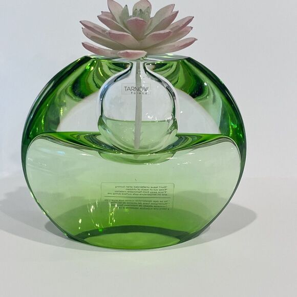 Vintage Tarnow Oil Scent Vase Emerald Green Crystal Glass Poland Double Sided - Picture 13 of 16